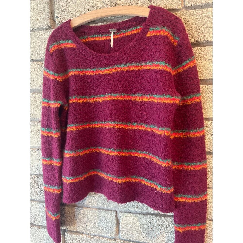 Madewell Womens Burgundy Striped Sweater With Alpaca Blend Long Sleeve Crewneck
